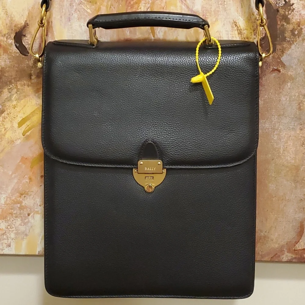 Like new Bally awesome upright briefcase or crossbody bag with terrific hardware